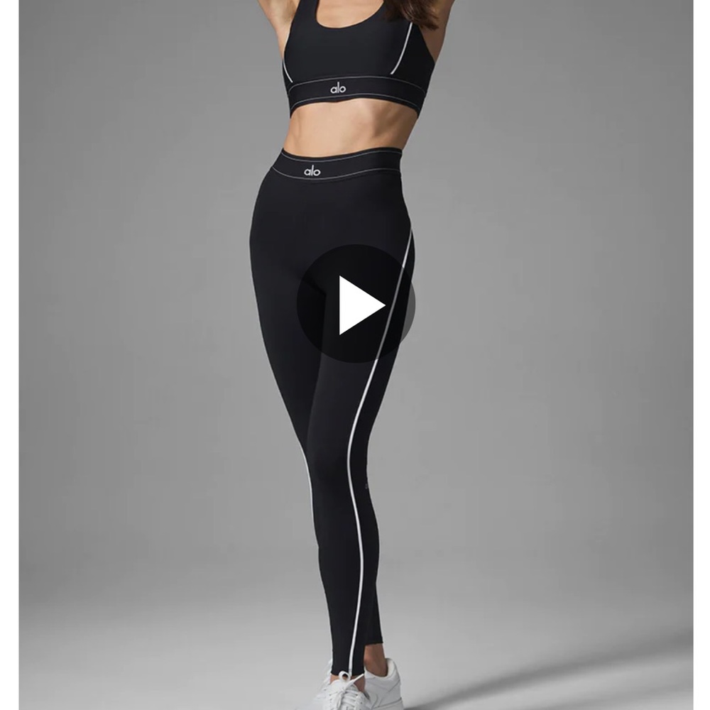 ALO Yoga Black High-Waist Leggings with White Side Stripe
